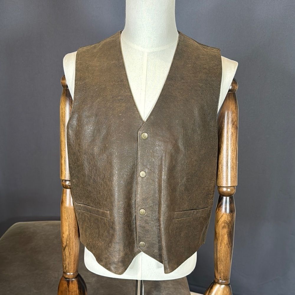 Men's Vintage T4 West Brown John Vest Genuine Leather Snap Closure Size S NWT